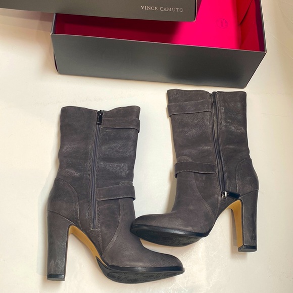 Vince Camuto New! Boots Callison Heeled Grey with Black Metal Buckles Davys Gray - Picture 6 of 16